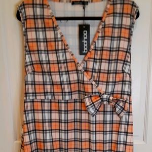 Faux Wrap Plaid Ruffle Skater dress with bow